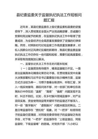 县纪委监委关于监督执纪执法工作短板问题总结汇报