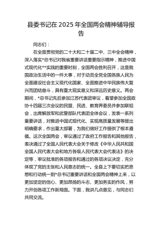 县委书记2025年全国两会精神辅导报告（党课讲话）