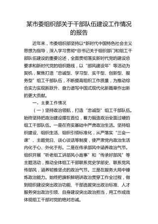 市委组织部干部队伍建设工作情况总结报告