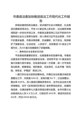 市委政法委加快推进政法工作现代化工作报告