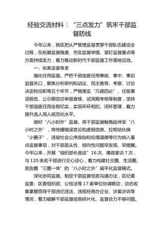 经验交流发言：“三点发力”筑牢干部监督防线