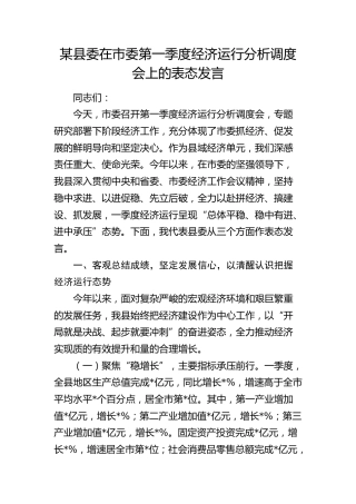县区在市委第一季度经济运行分析调度会上的表态发言