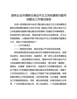 国企公司开展群众身边不正之风和腐败问题专项整治工作情况报告