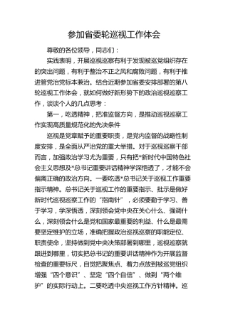 参加巡察巡视工作心得体会发言