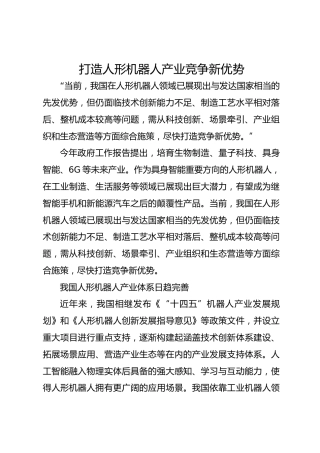 打造人形机器人产业竞争新优势