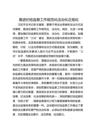市纪委书记发言：推进纪检监察工作规范化法治化正规化