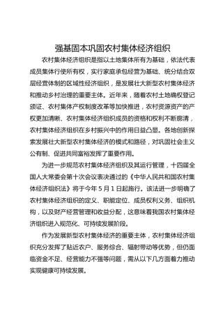 强基固本巩固农村集体经济组织