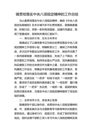 乡镇贯彻落实八项规定精神工作总结3000字