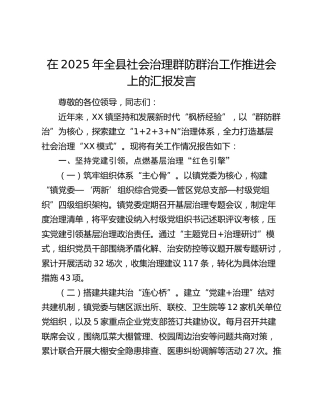 全县社会治理群防群治工作推进会上的汇报发言