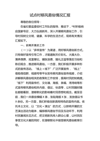试点村移风易俗情况总结汇报
