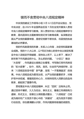 锲而不舍贯彻八项规定精神心得体会发言