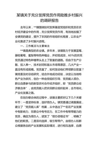 乡镇充分发挥党员作用助推乡村振兴的调研报告