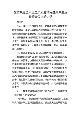 在2025年群众身边不正之风和腐败问题集中整治专题会议上的讲话(1)
