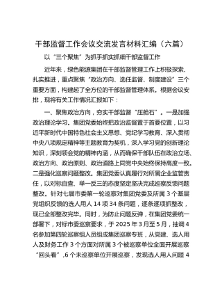 干部监督工作会议交流发言材料（6篇）