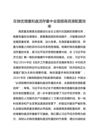 在做优增量和盘活存量中全面提高资源配置效率