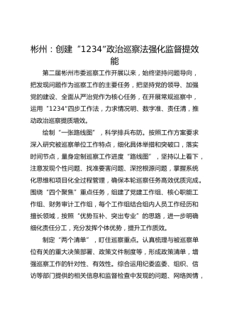 彬州：创建“1234”政治巡察法 强化监督提效能