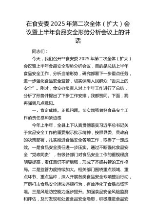 在食安委2025年第二次全体（扩大）会议暨上半年食品安全形势分析会议上的讲话(1)