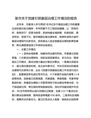 市关于党建引领基层治理工作情况的报告