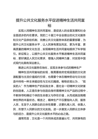 提升公共文化服务水平 促进精神生活共同富裕