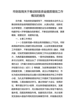 市财政局关于推动财政资金提质增效工作情况总结报告