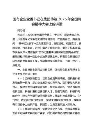 国企公司书记在传达两会精神大会上的讲话