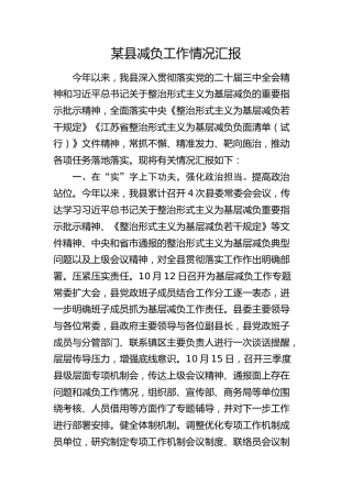 县减负工作情况总结汇报