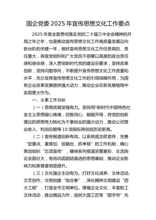 国企公司2025年宣传思想文化工作要点
