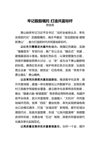 萧山区委书记佟桂莉：牢记殷殷嘱托打造共富标杆