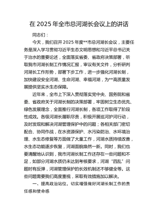 在2025年全市总河湖长会议上的讲话(1)