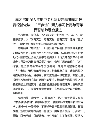 八项规定精神学习教育经验做法：“三步法”聚力学习教育与青年民警培养融合推进