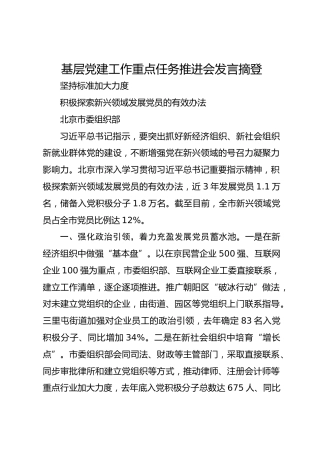 基层党建工作重点任务推进会发言摘登