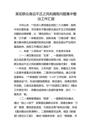 县区群众身边不正之风和腐败问题集中整治工作汇报