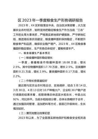 区2023年一季度粮食生产形势调研报告