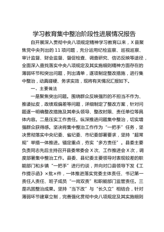 县区八项规定精神学习教育集中整治阶段性进展总结报告3400字√
