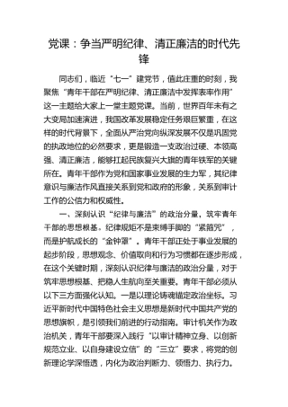 审计系统党课：争当严明纪律、清正廉洁的时代先锋
