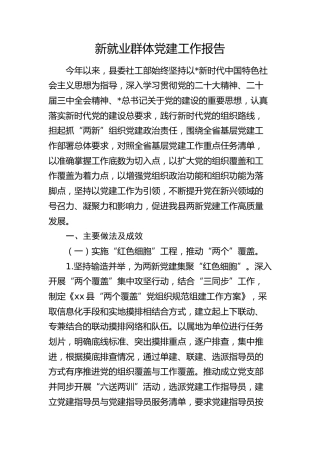 新就业群体党建工作报告（社会工作部）