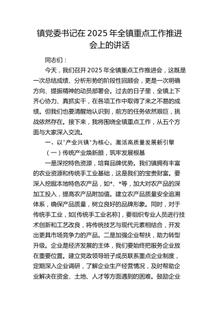 乡镇党委书记在2025年全镇重点工作推进会上的讲话