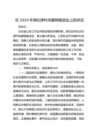在2025年公安系统纪律作风整顿推进会上的讲话