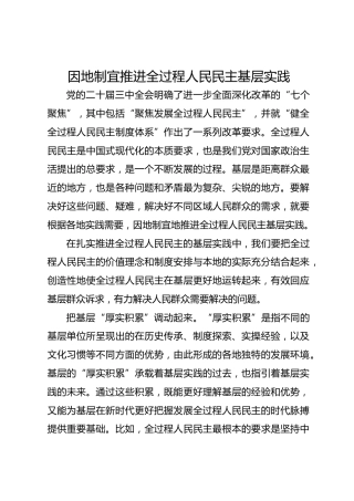 因地制宜推进全过程人民民主基层实践