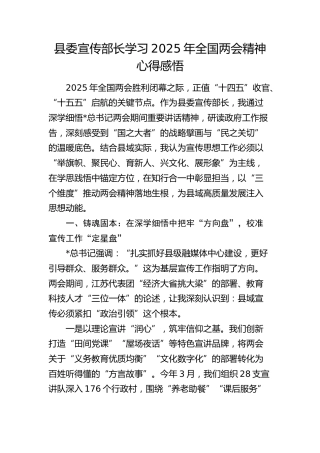 县委宣传部长学习2025年全国两会精神心得体会发言