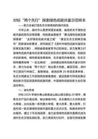 对标“两个先行”探索绿色低碳共富示范样本
