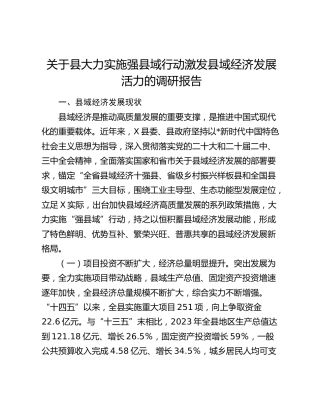 县大力实施强县域行动激发县域经济发展活力的调研报告