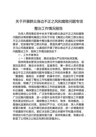公司开展群众身边不正之风和腐败问题专项整治工作情况报告