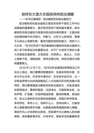 始终在大是大非面前保持政治清醒——习近平总书记强调的“政治敏锐性和政治鉴别力”