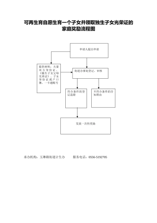 可再生育自愿生育一个子女并领取独生子女光荣证的家庭奖励流程图