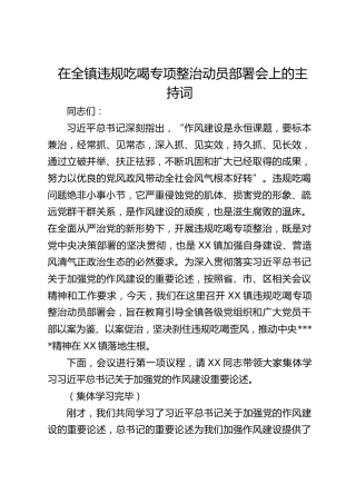 在乡镇违规吃喝专项整治动员部署会上的主持词2