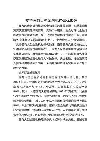支持国有大型金融机构做优做强