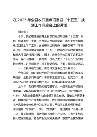 全县农口重点项目暨“十五五”规划工作调度会上的讲话