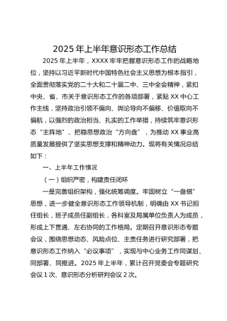 2025年上半年意识形态工作总结3200字