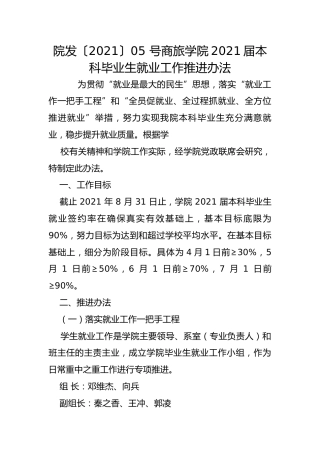 院发〔2021〕05 号商旅学院2021届本科毕业生就业工作推进办法